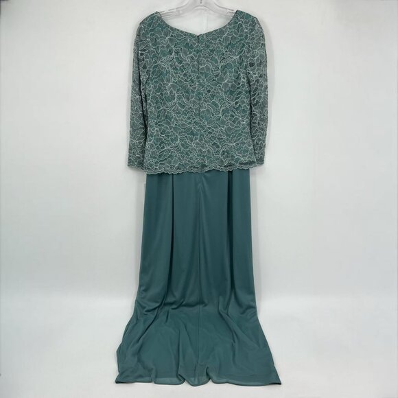 Alex Evenings Seafoam Green Lace Overlay Maxi Dress | Elegant Formal Attire - Picture 4 of 8